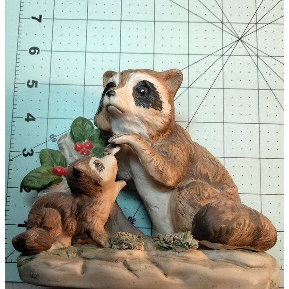 Raccoon Mother Baby  Tree Branch Ceramic Figurine Mothers Day Cottage Cabin - Picture 8 of 10